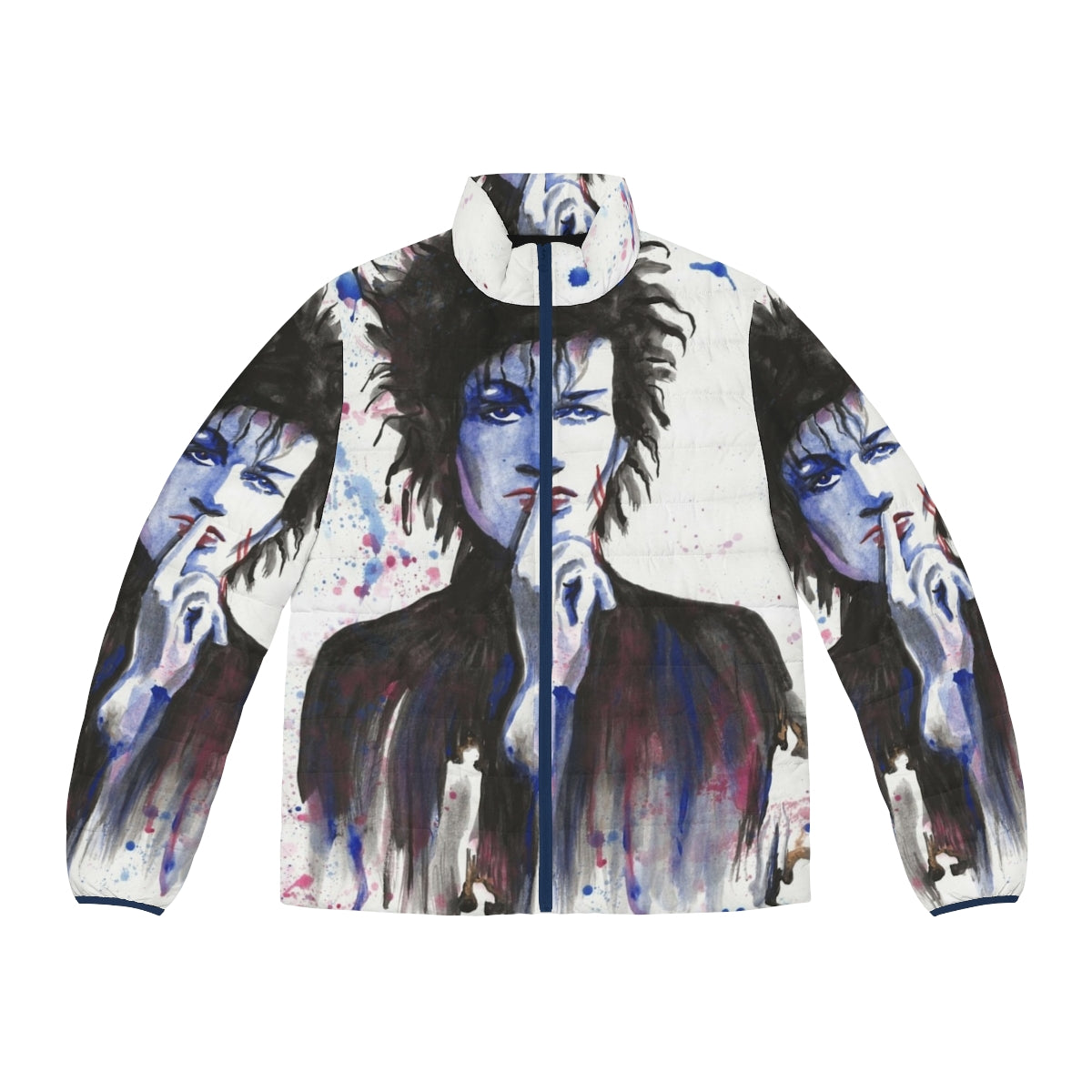 Daniel Ash Bauhaus inspired puffer jacket with watercolor design for music lovers