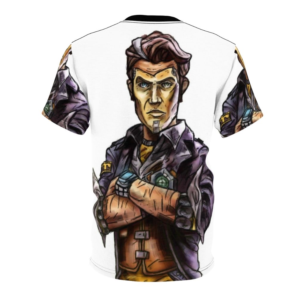 Borderlands inspired all-over-print t-shirt featuring the character Handsome Jack from the Borderlands video game series - Back