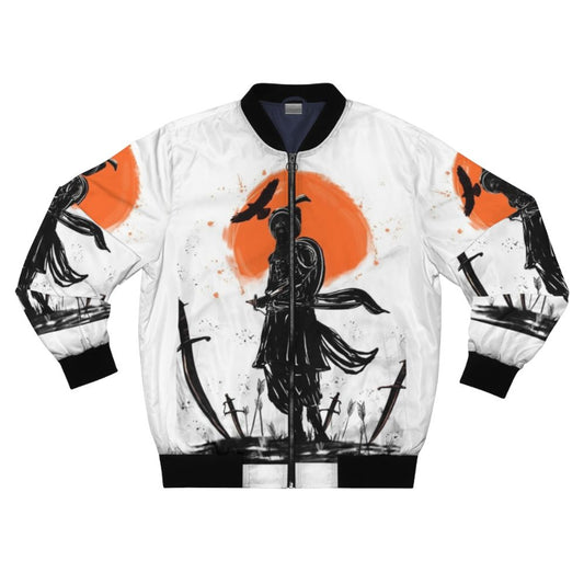 Sikh warrior bomber jacket with illustration of swords and Sikh symbols