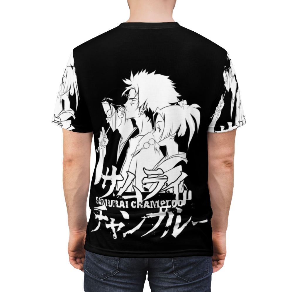 Samurai-inspired anime art t-shirt featuring characters from the popular Samurai Champloo series - men back