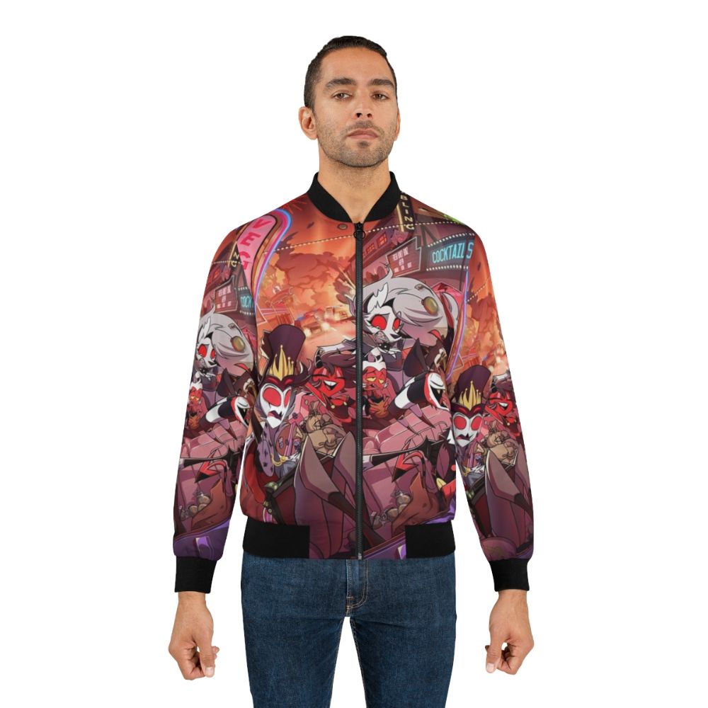 Helluva Boss retro-style bomber jacket featuring characters from the Hazbin Hotel universe created by Vivziepop - Lifestyle