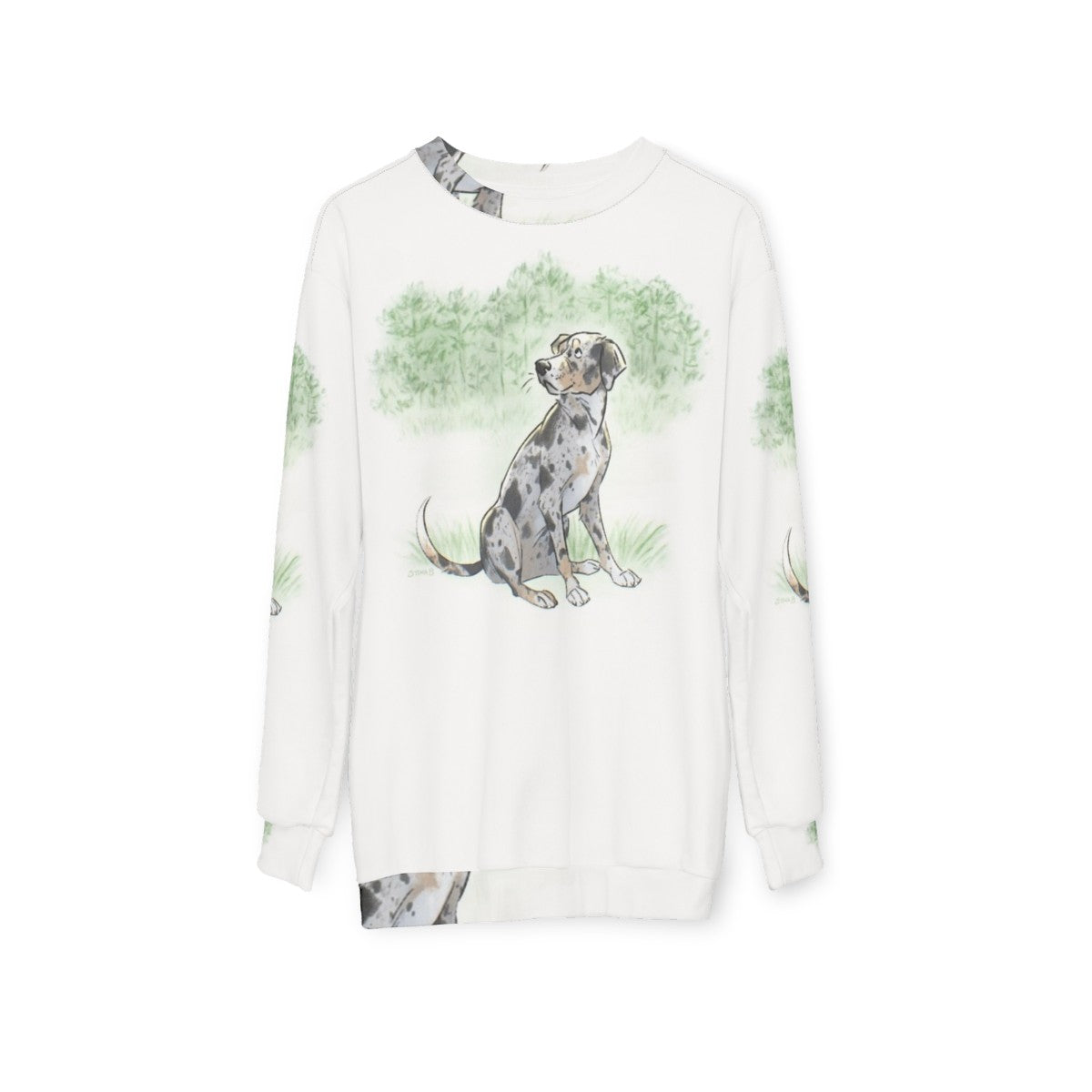 Catahoula Leopard Dog wearing a comfortable sweatshirt - hanging