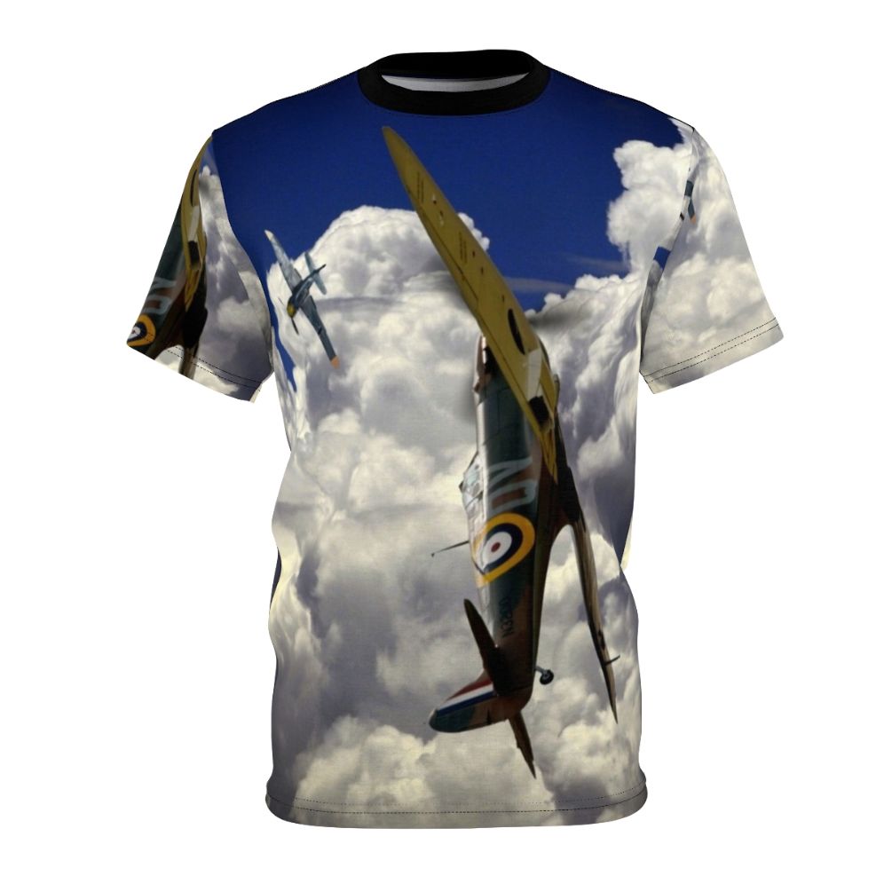 Detailed AOP T-Shirt Design Featuring a Spitfire Fighter Plane in Action During the Dunkirk Evacuation of World War 2