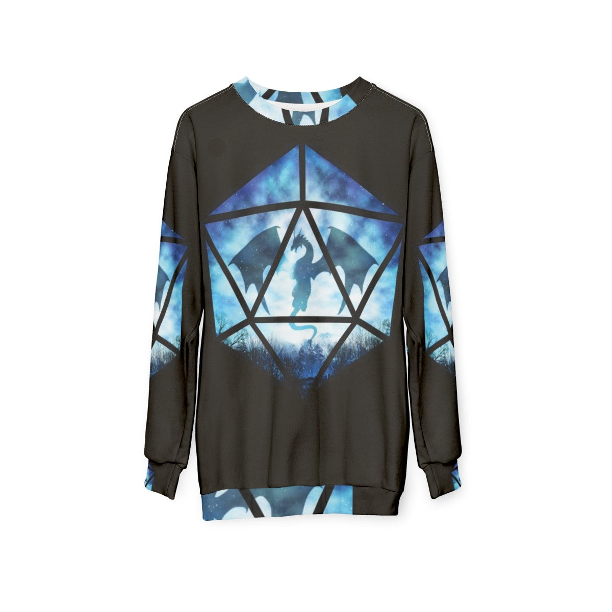 Blue Sky Ice Dragon D20 Sweatshirt - Fantasy RPG Apparel - hanging