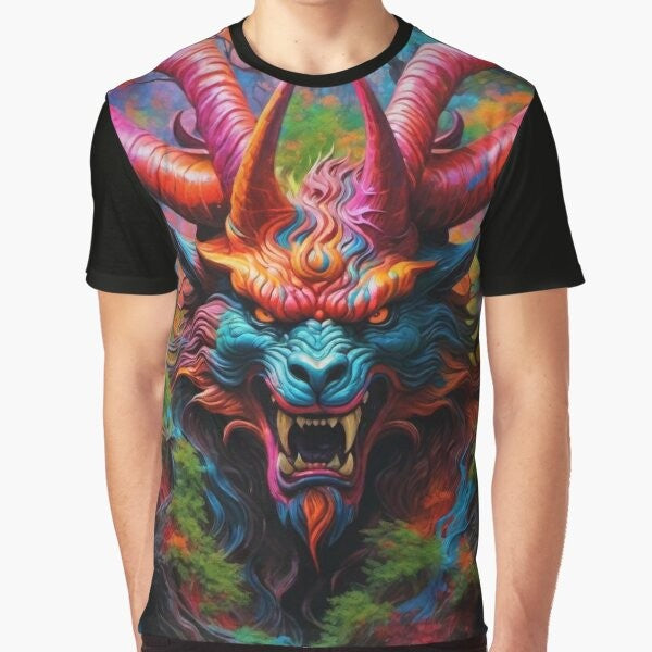 A graphic t-shirt design featuring a scary demon monster with a haunting, gothic style.