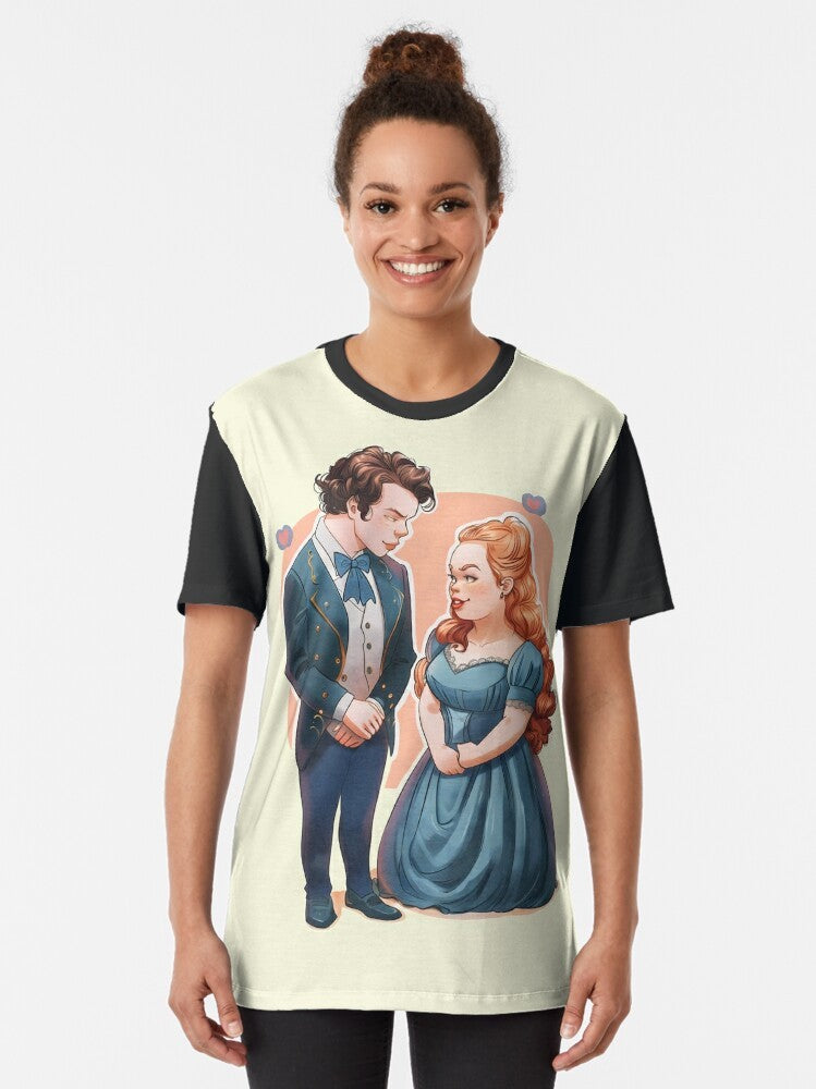 Bridgerton Polin Penelope and Colin Caricature Graphic T-Shirt - Women