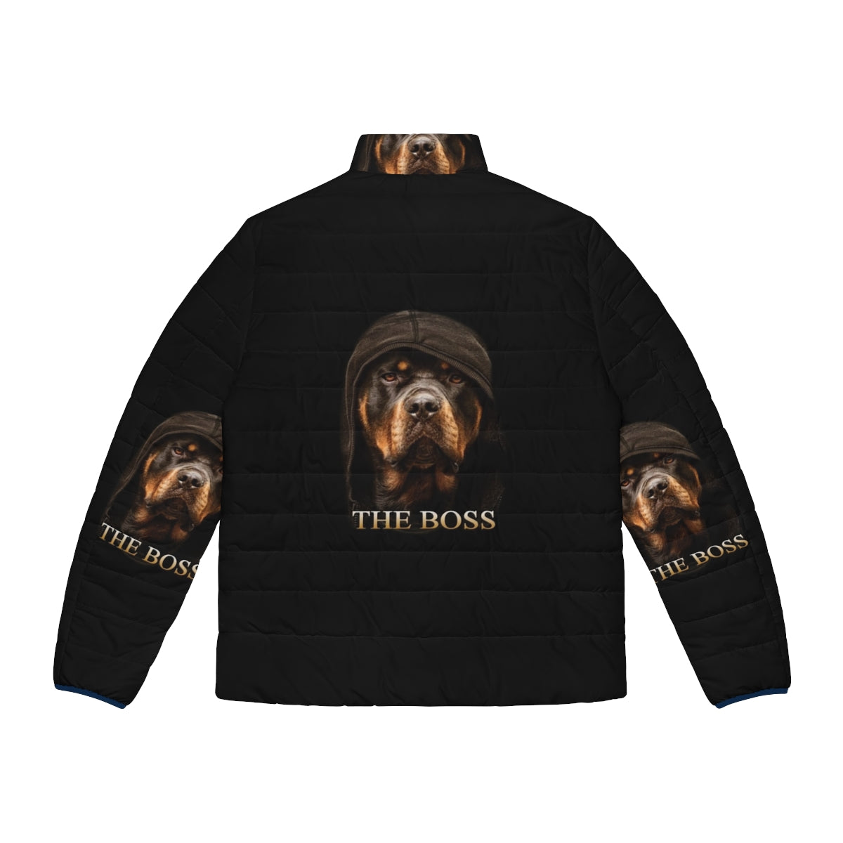 Rottweiler wearing a stylish puffer jacket by Zilly Co - Back