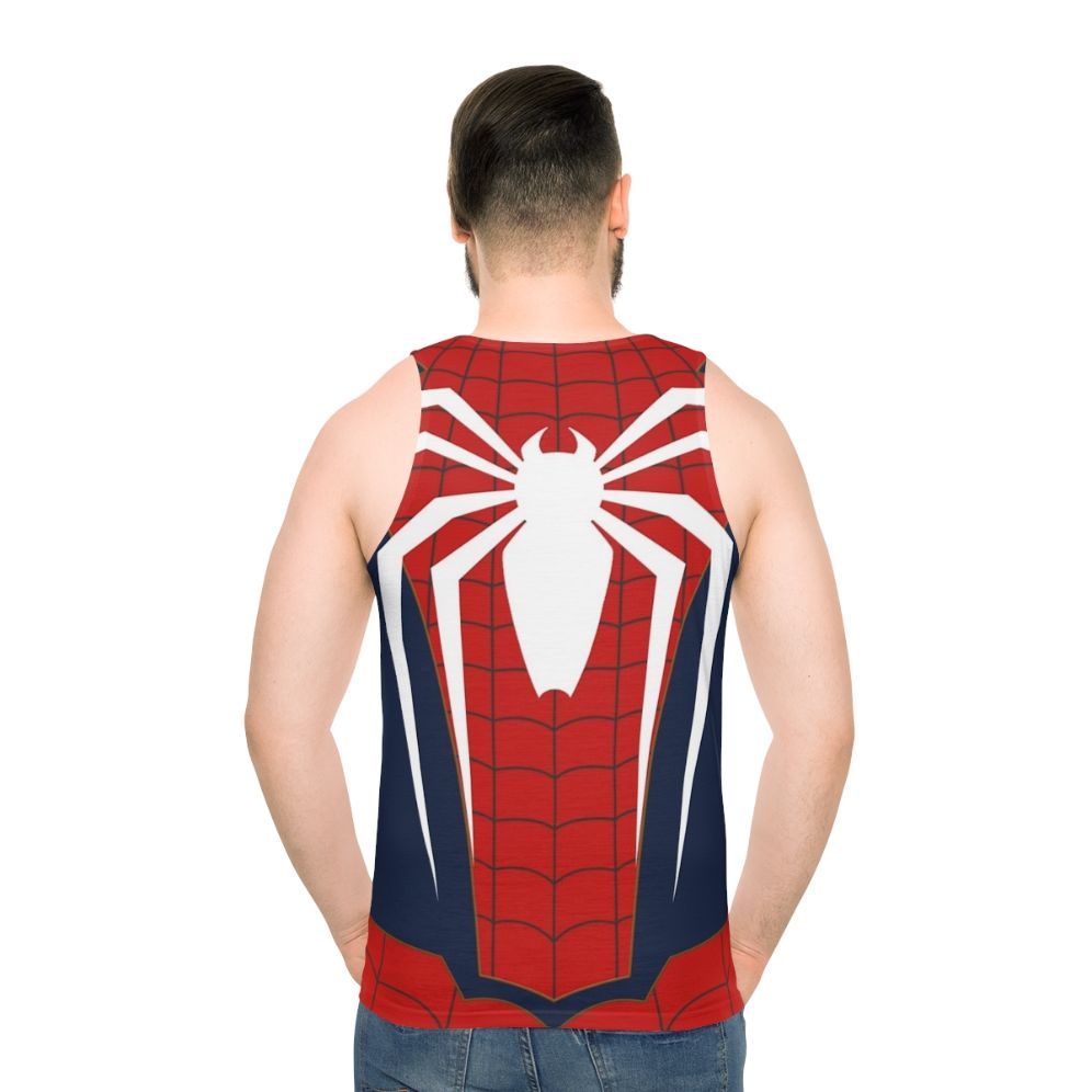 Unisex spider themed tank top with web design - men back