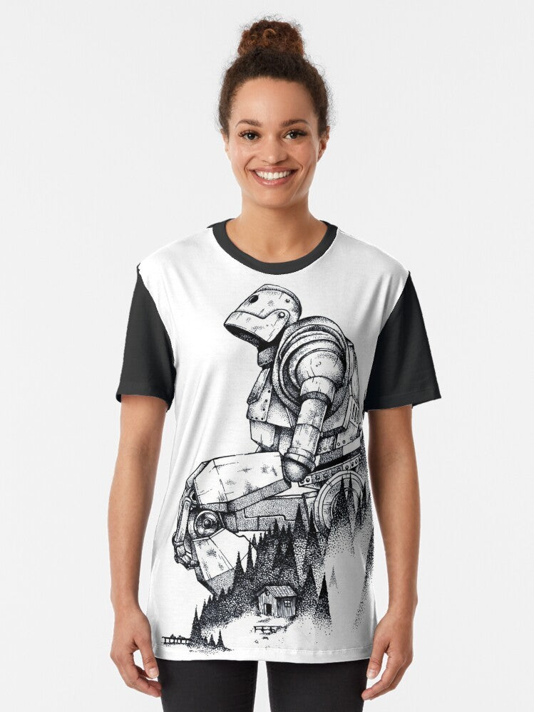 An Iron Giant cartoon character graphic on a t-shirt. - Women