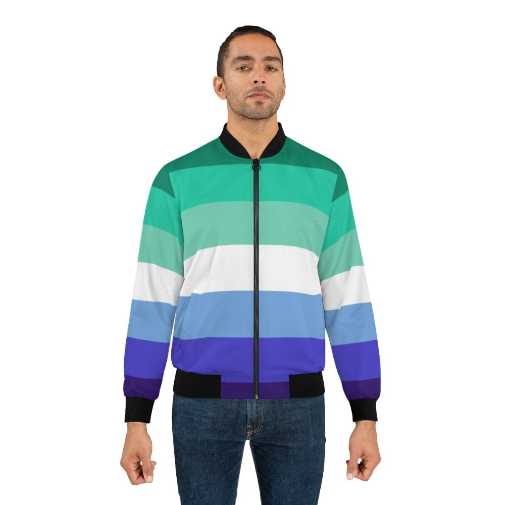 MLM Gay Pride Bomber Jacket featuring the Pride flag design - Lifestyle