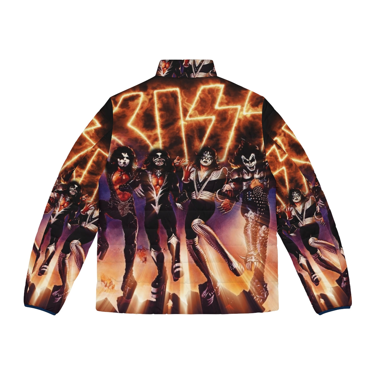 Kiss The Band Destroyer Fire Logo Puffer Jacket - Back