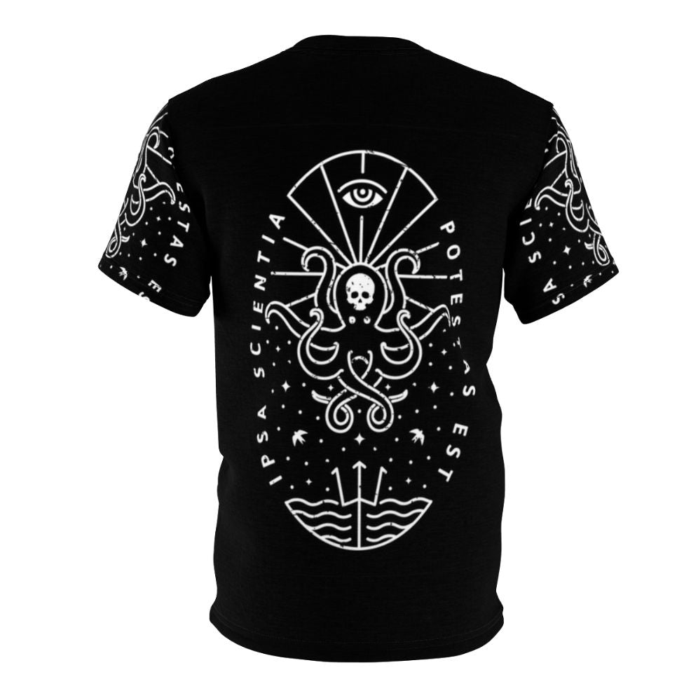 Stylish all-over print t-shirt featuring a striking skull design with a knowledge-themed graphic - Back