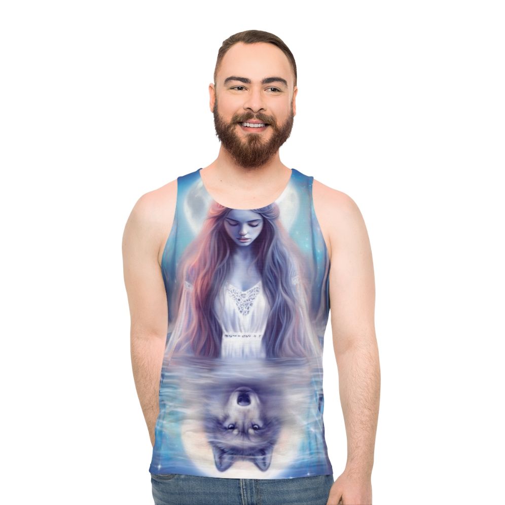 Pastel tank top with mystical wolf design - men