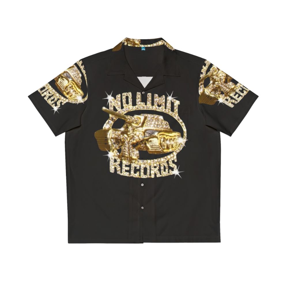 Music-inspired Hawaiian shirt with album cover art graphics