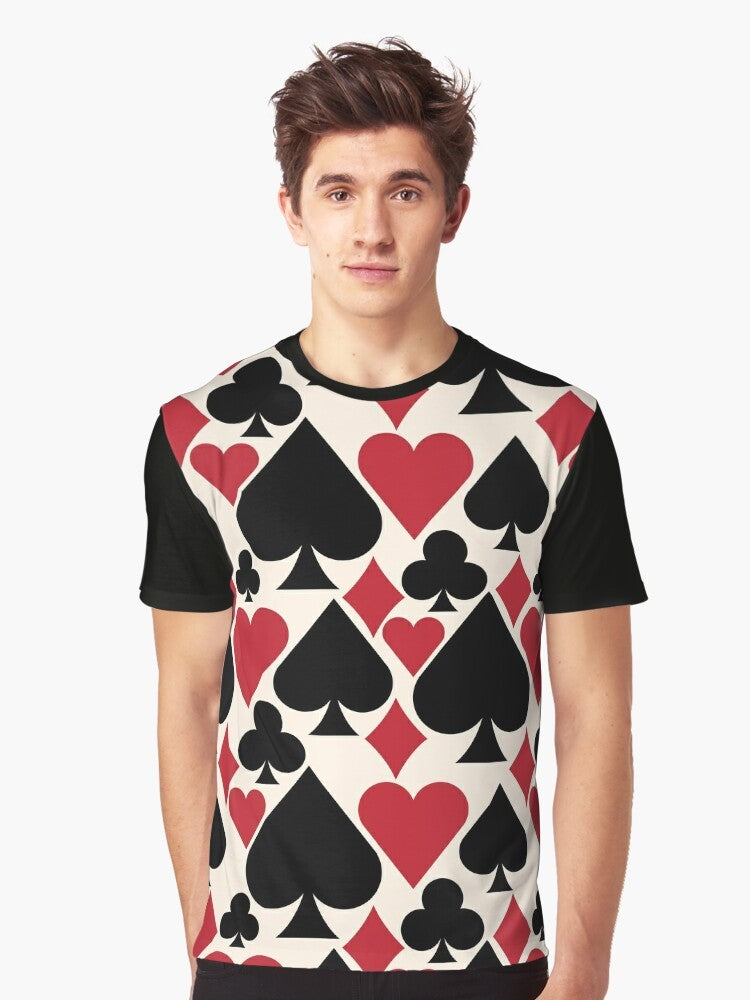 A graphic t-shirt featuring a deck of cards and the words "Casino Fun" for poker players. - Men