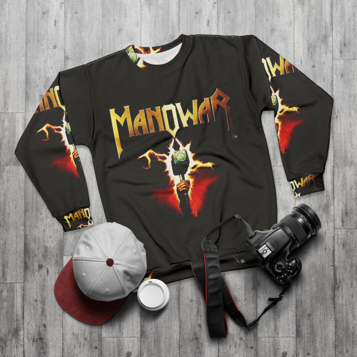 Manowar band sweatshirt for metal fans - flat lay