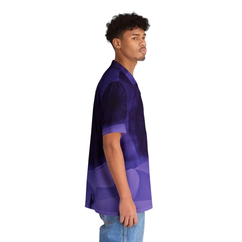 Dune inspired Hawaiian shirt featuring the great shai hulud and purple moons - People Pight