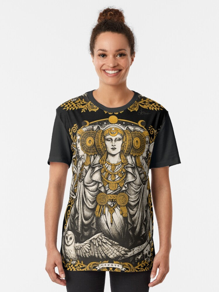 Iberian Hecate graphic t-shirt featuring the Dama de Elche inspired design - Women