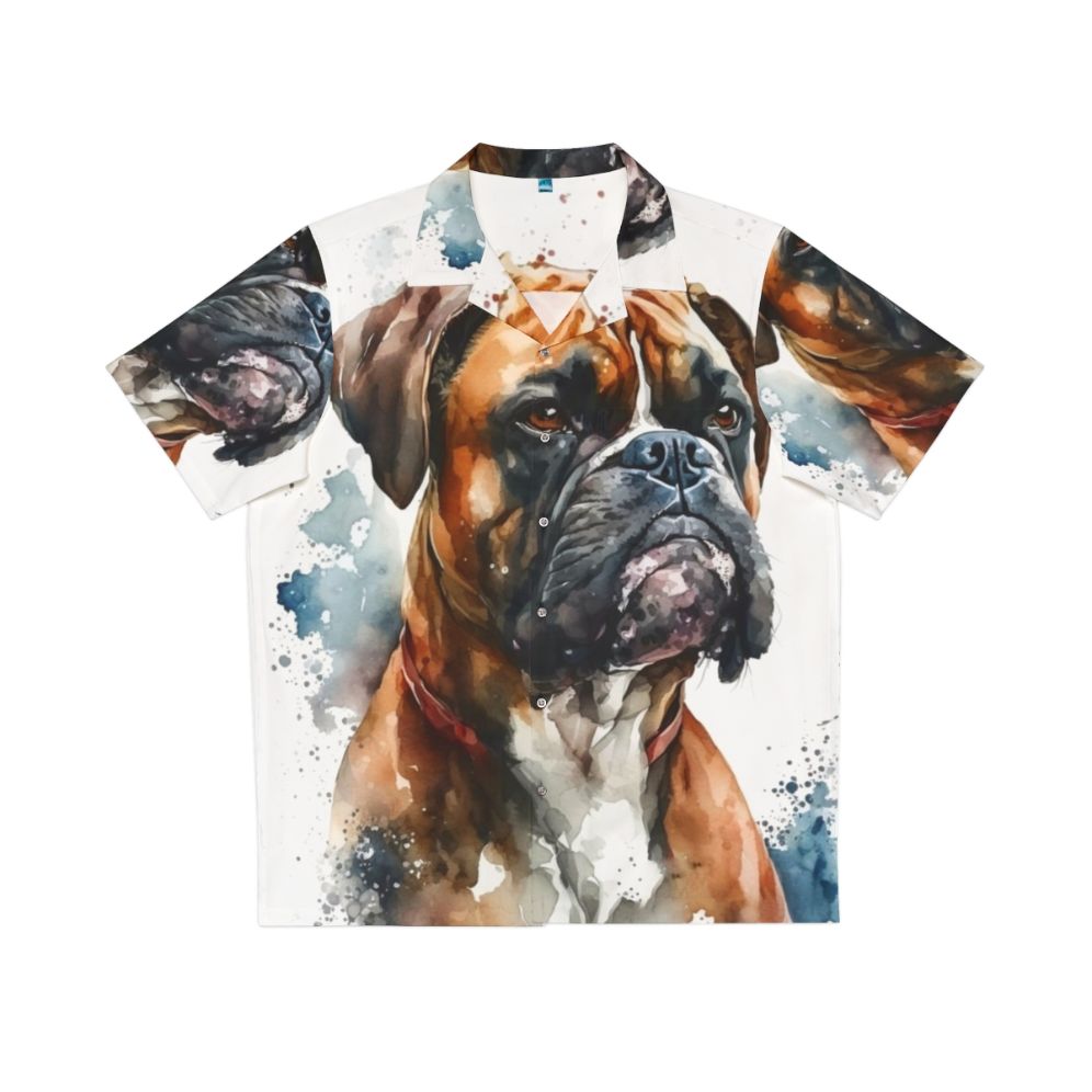 Cute Boxer Dog Wearing a Tropical Hawaiian Shirt