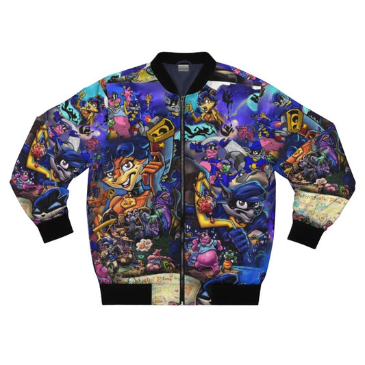 Sly Cooper Comic Collage Bomber Jacket with Raccoon, Fox, Turtle, and Hippo Characters