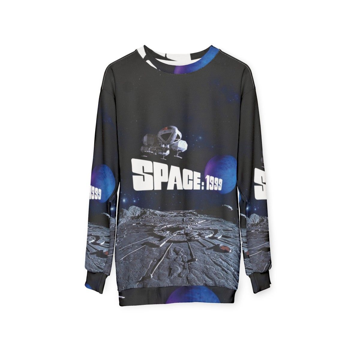 Retro eagle over alpha with planet 1 space-themed sweatshirt - hanging