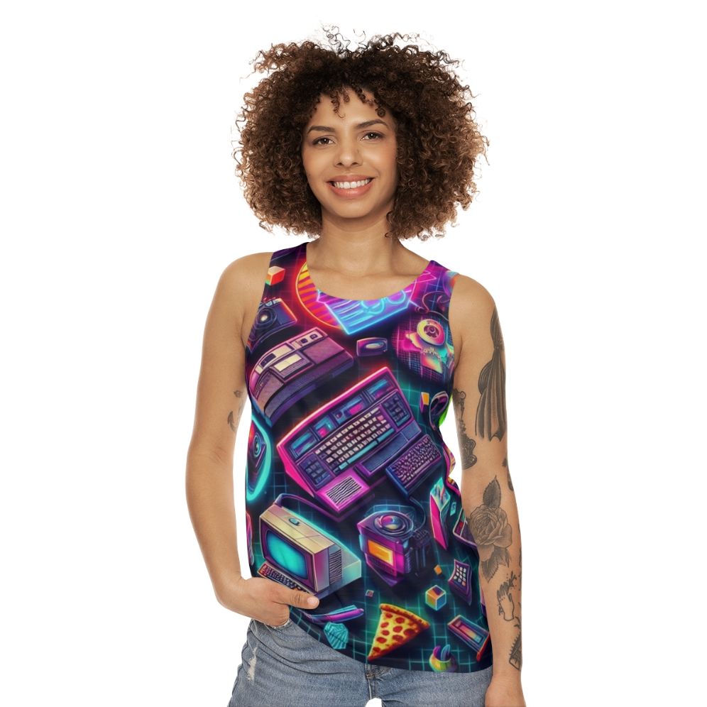 Retro-inspired colorful tech unisex tank top - women