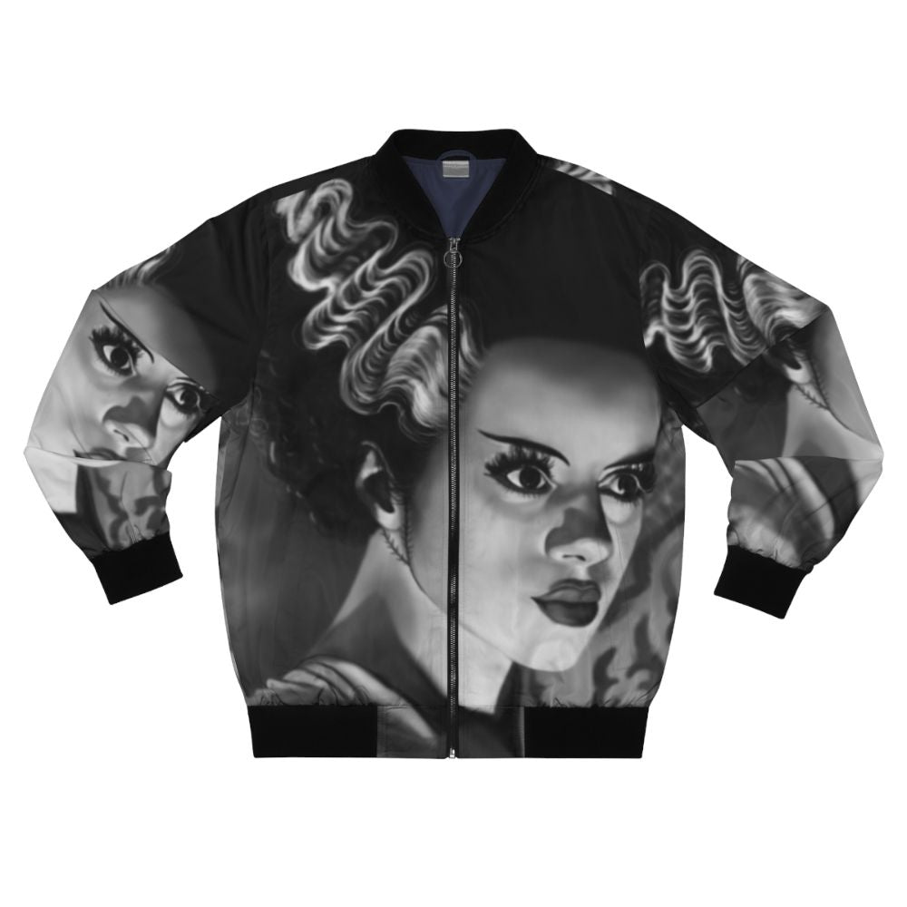 Classic horror-inspired "Bride of Frankenstein" bomber jacket