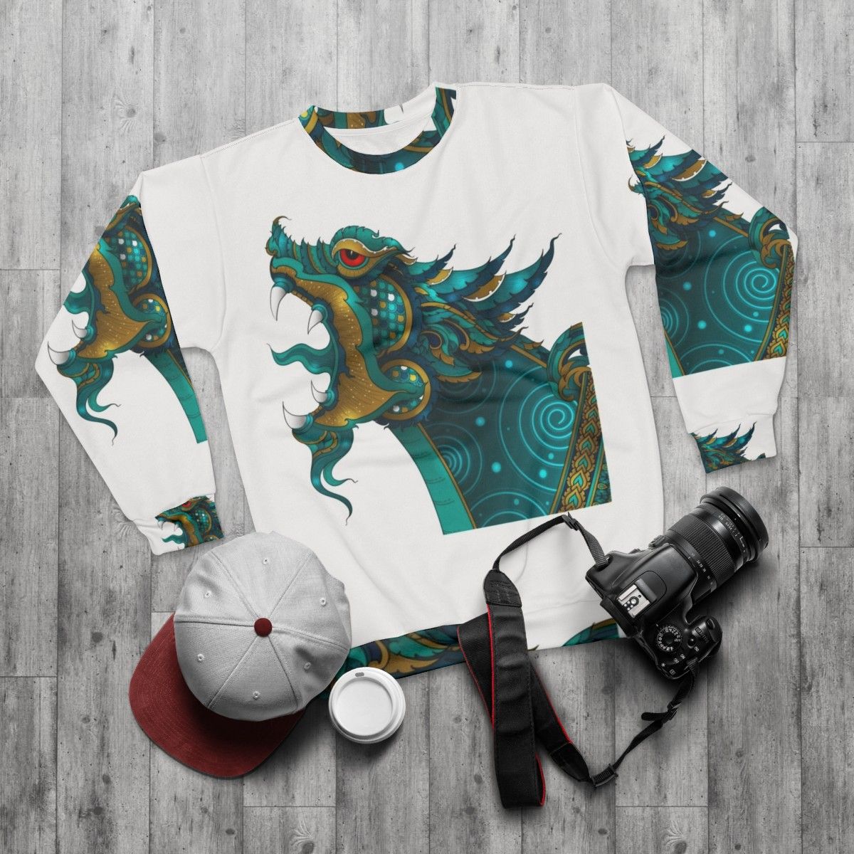 Legendary animals mythical creatures vintage style sweatshirt - flat lay