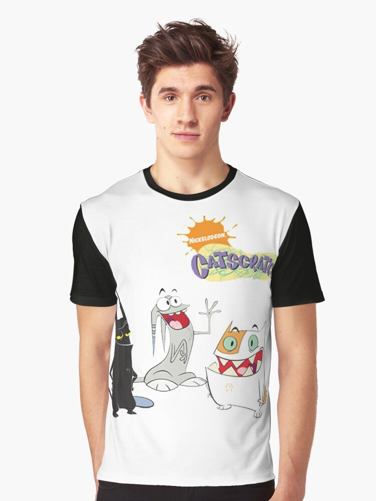 Catscratch cartoon character t-shirt featuring a graphic design with a cat and the show's title - Men