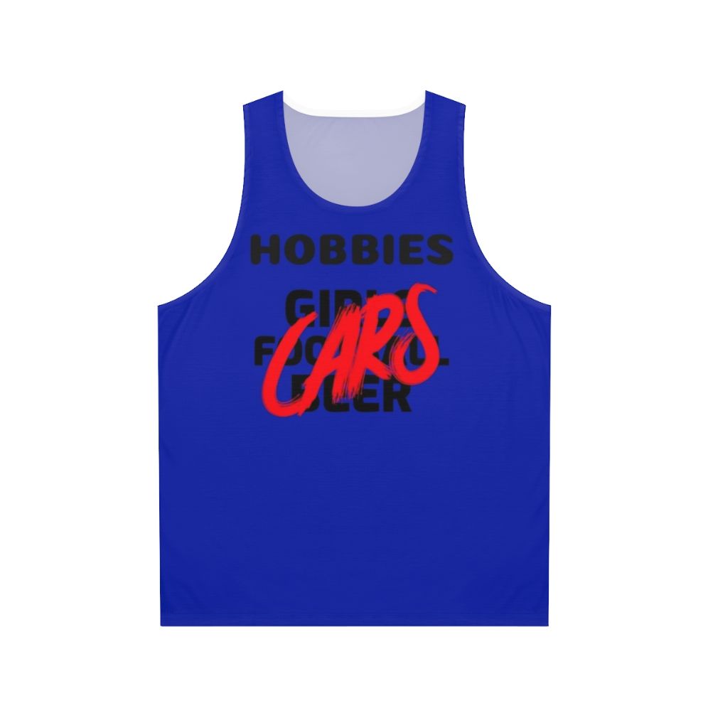 Unisex hobby tank top with car enthusiast and sports designs