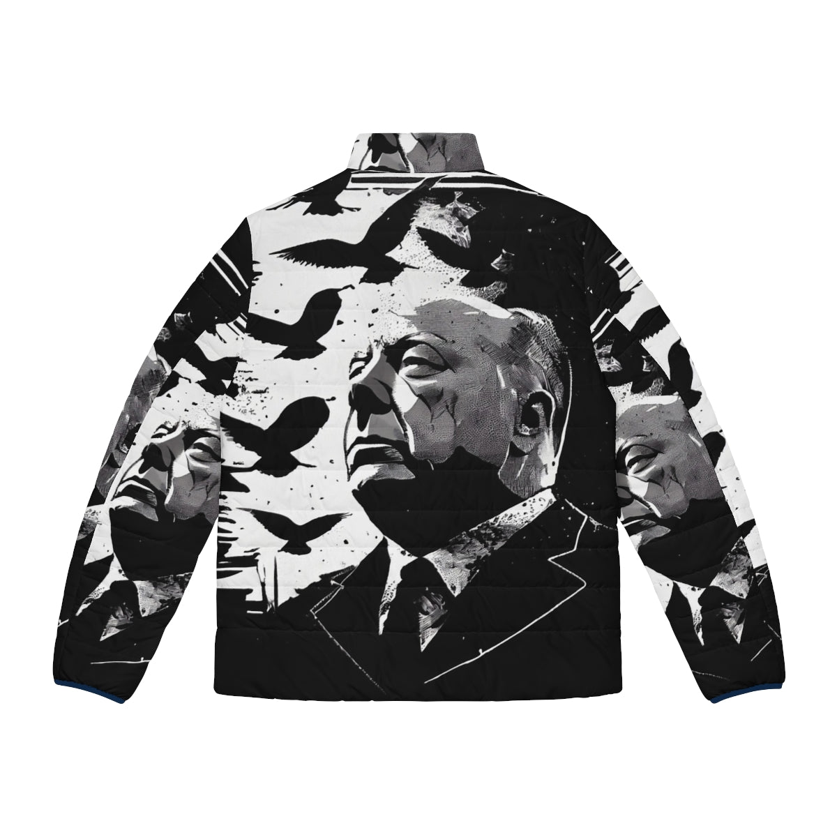 Alfred Hitchcock portrait puffer jacket inspired by the classic film "The Birds" - Back