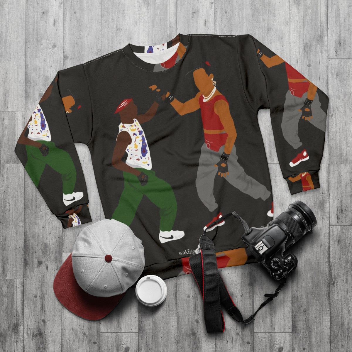 Breakin' Sweatshirt with hip-hop and breakdance design - flat lay