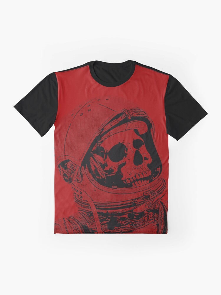 Death on Mars graphic t-shirt featuring an astronaut skull and cosmic elements - Flat lay