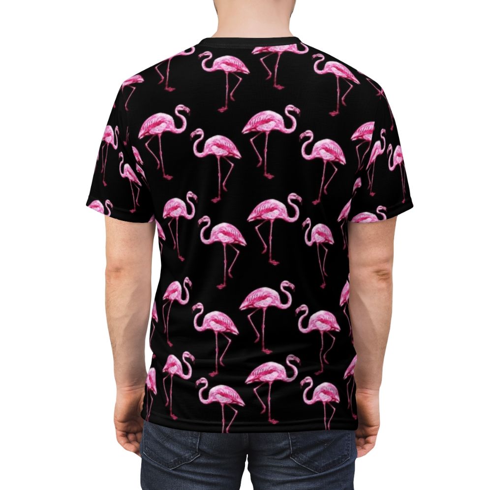 Colorful flamingo pattern printed on a high-quality t-shirt - men back