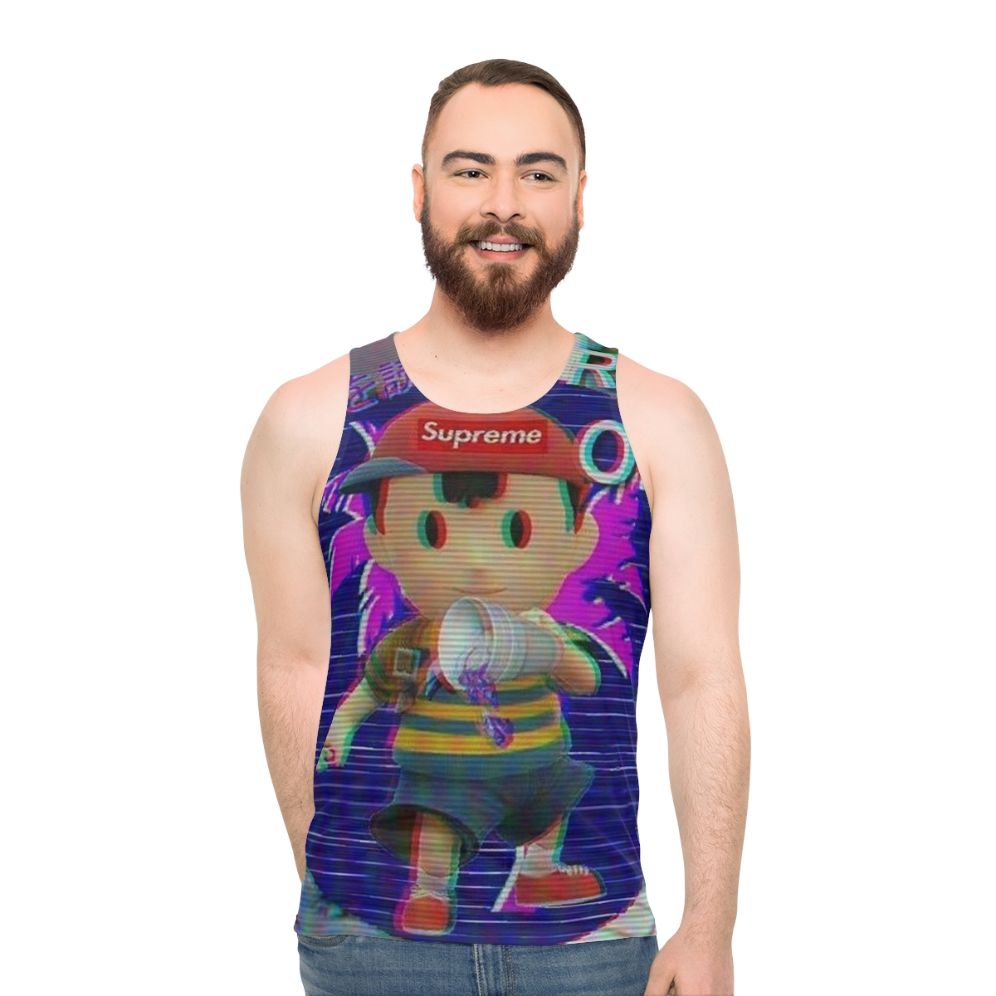 Unisex gaming tank top with retro Earthbound Ness design - men