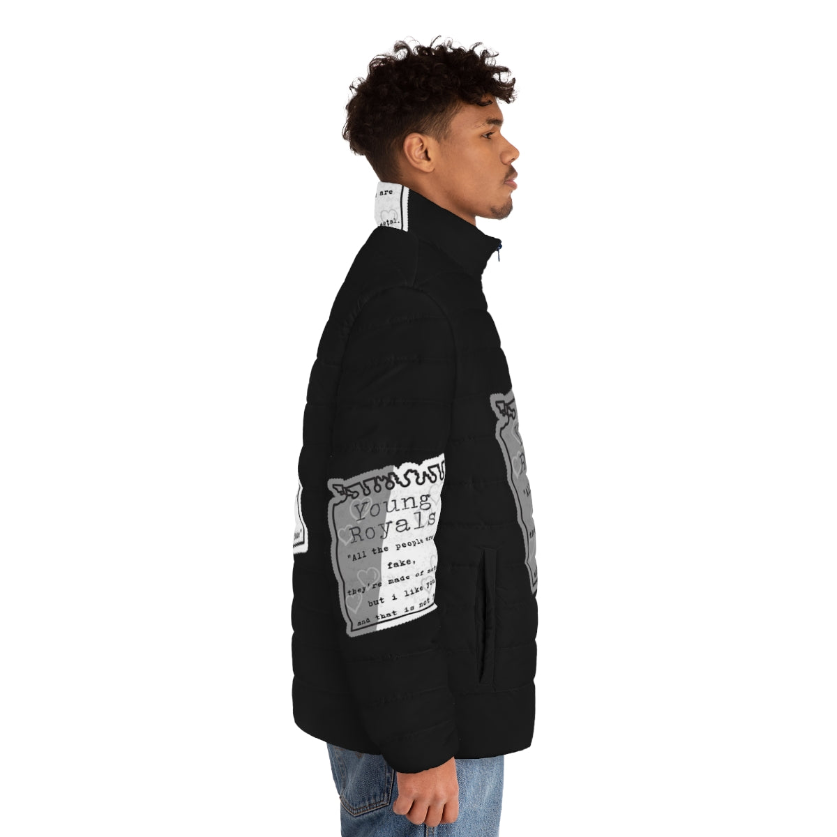 Young Royals Netflix Series Inspired Puffer Jacket with Quotes - men side right