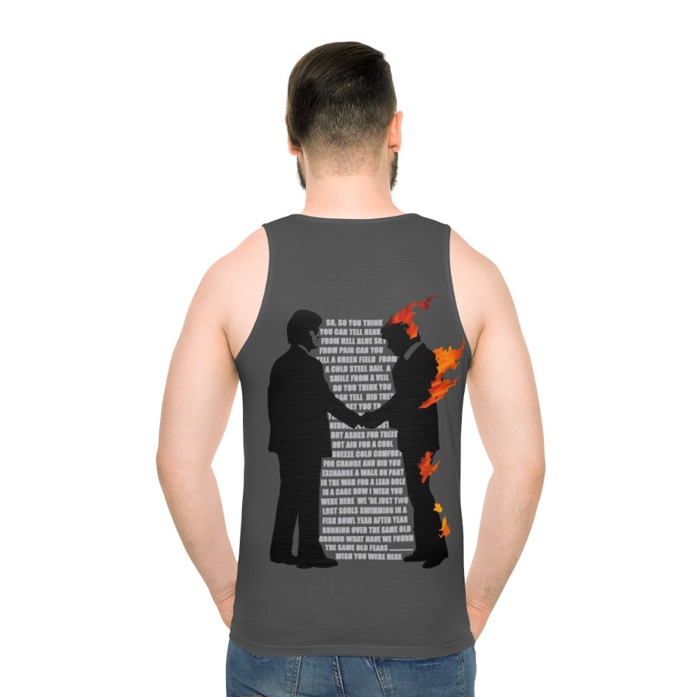 Unisex tank top with "Wish You Were" design for music lovers - men back