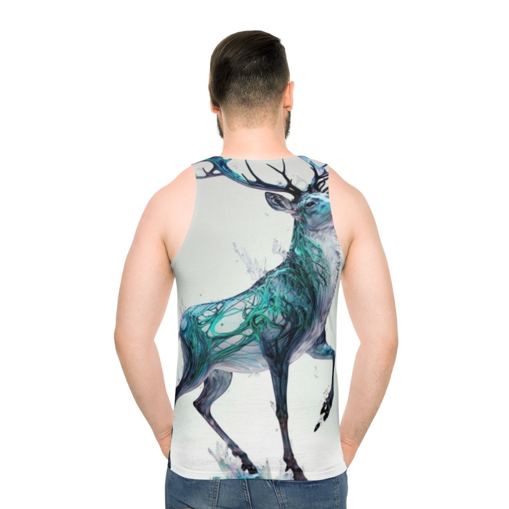 Unisex tank top with a holographic, prancing stag design - perfect for the holidays - men back