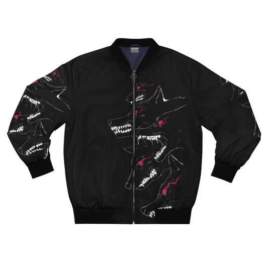 Black bomber jacket with wolf graphic design