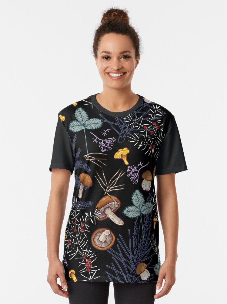 Dark forest mushrooms graphic design on a t-shirt - Women