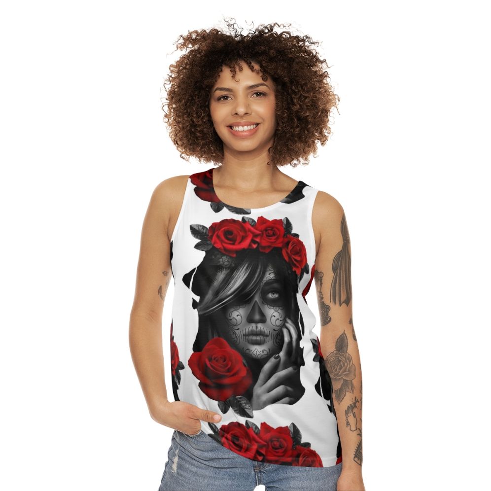 Day of the Dead Women's Unisex Tank Top with Sugar Skull Design - women