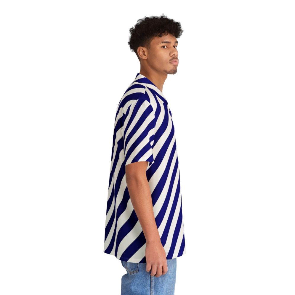 Blue and White Diagonal Stripe Hawaiian Shirt - People Pight