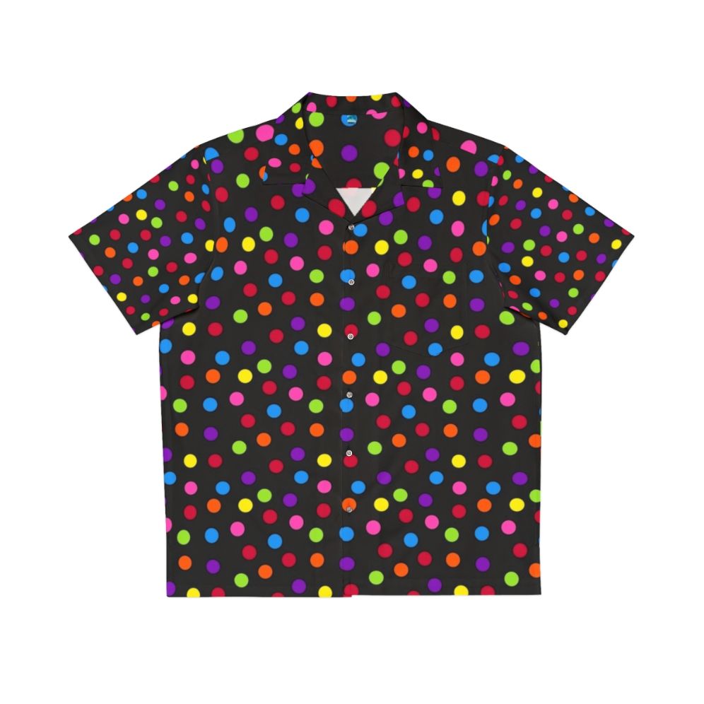 Black rainbow multi color confetti polka dot Hawaiian shirt