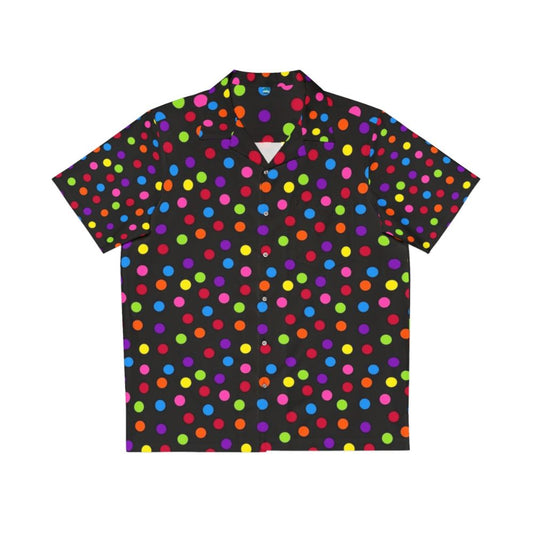 Black rainbow multi color confetti polka dot Hawaiian shirt