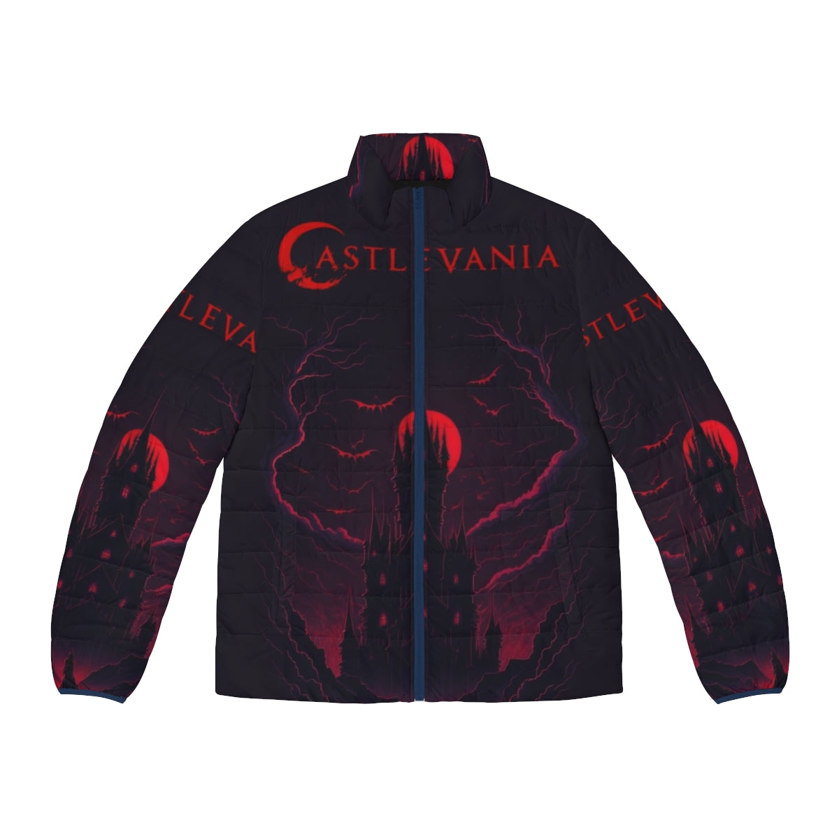 Castlevania Dark Puffer Jacket with Alucard, Trevor Belmont, and Dracula design