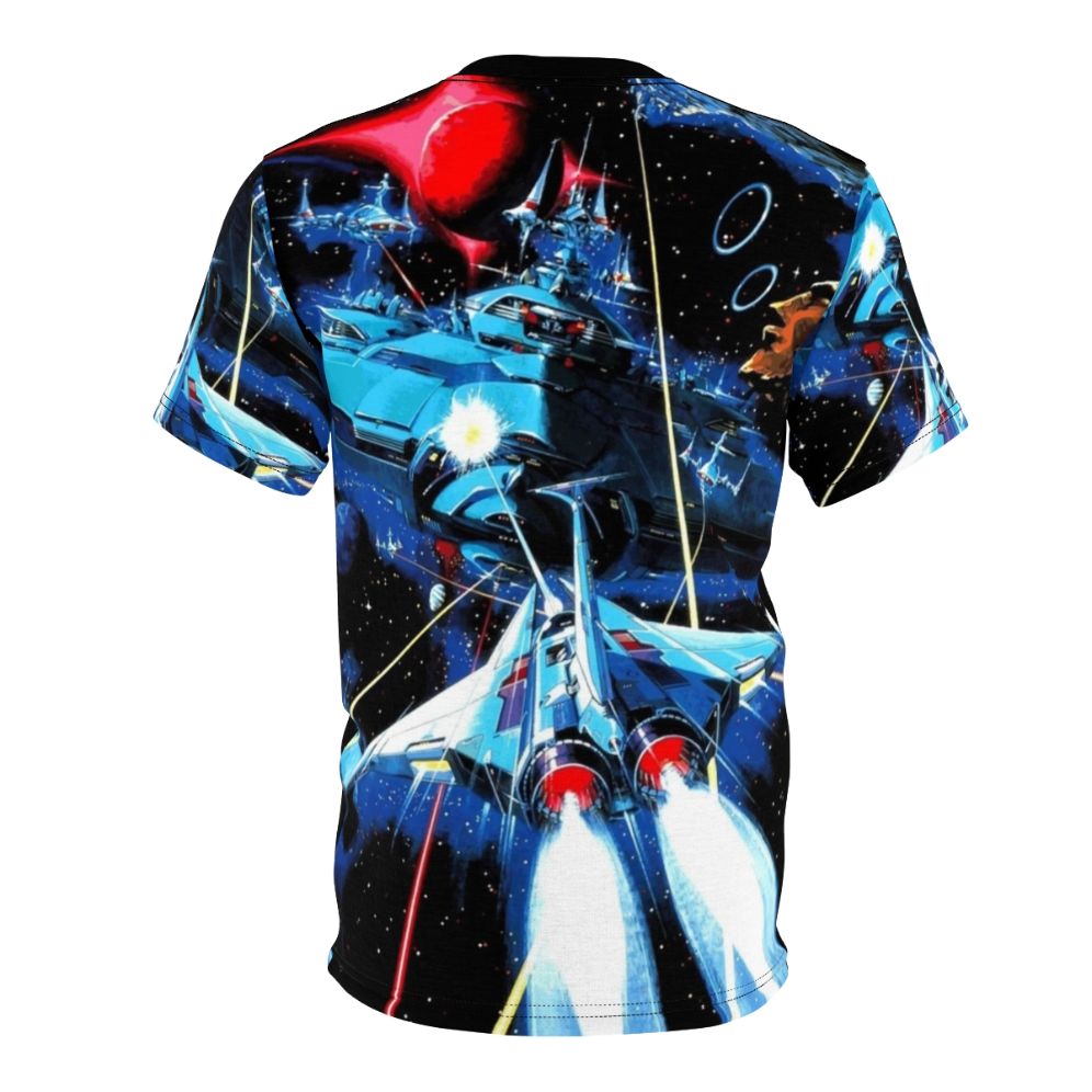 Retro gaming t-shirt featuring pixelated spaceship from the classic shoot 'em up arcade game Gradius. - Back