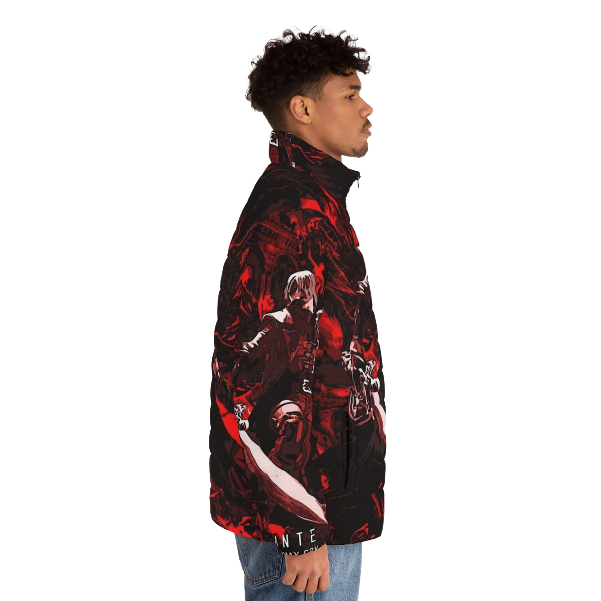 Classic Dante from Devil May Cry Puffer Jacket, featuring the iconic character from the popular video game series. - men side right