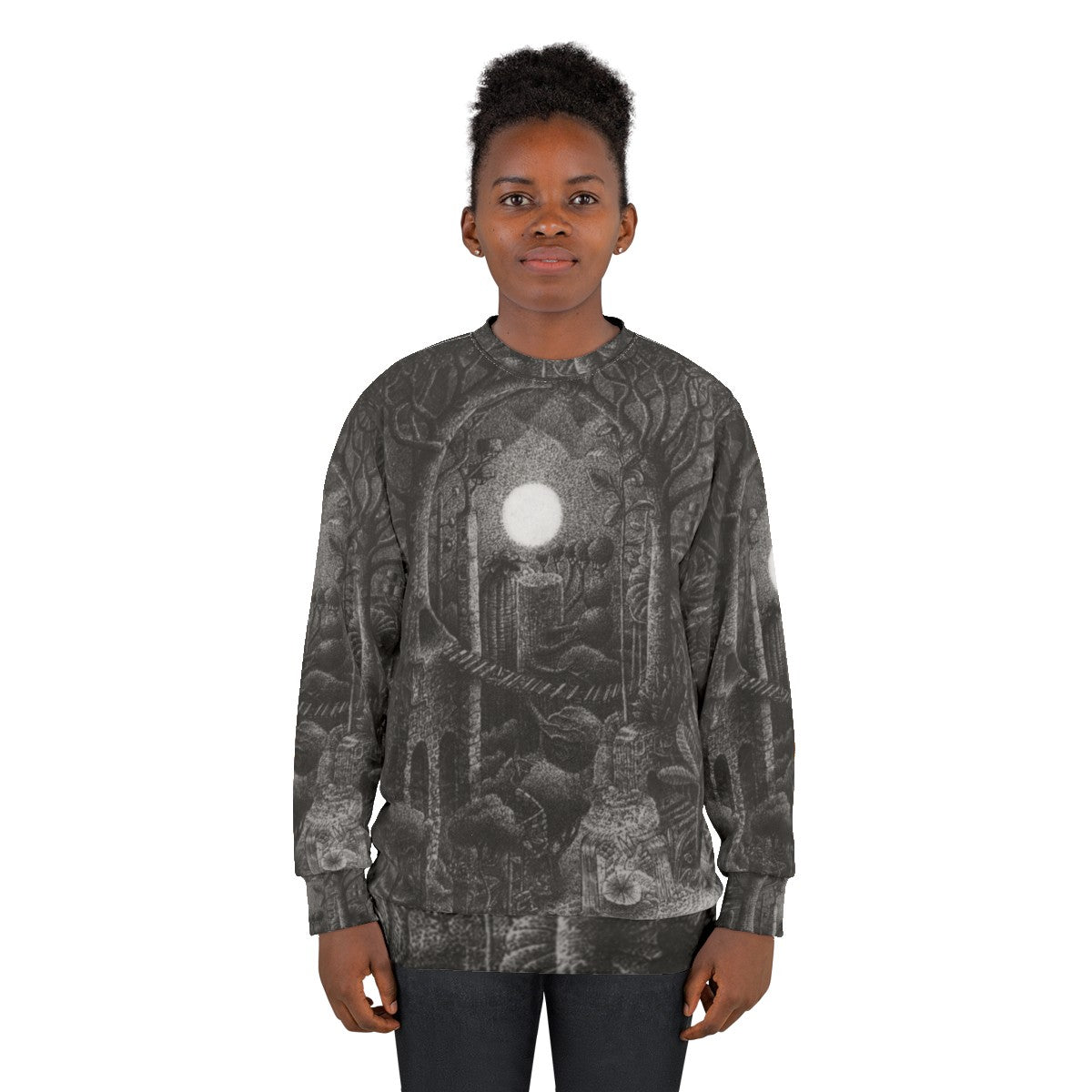 Full Tree Moon Sweatshirt with Ink Drawing Design - women