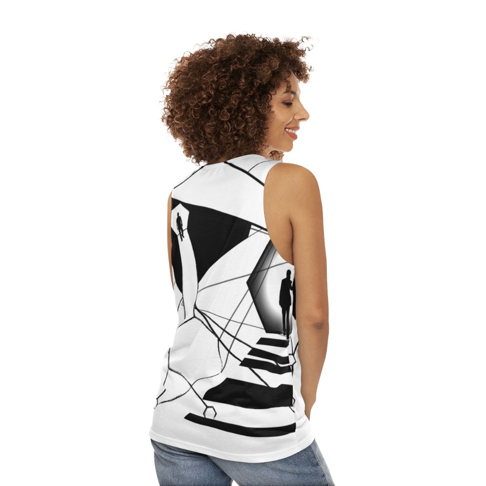 Unisex tank top with universe and celestial pattern design - women back