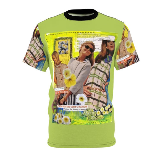 Vintage collage graphic design on a high-quality t-shirt for women featuring retro fashion artwork